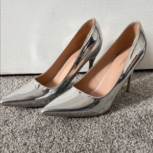 Genshuo Silver Pointed Toe Stiletto Pumps